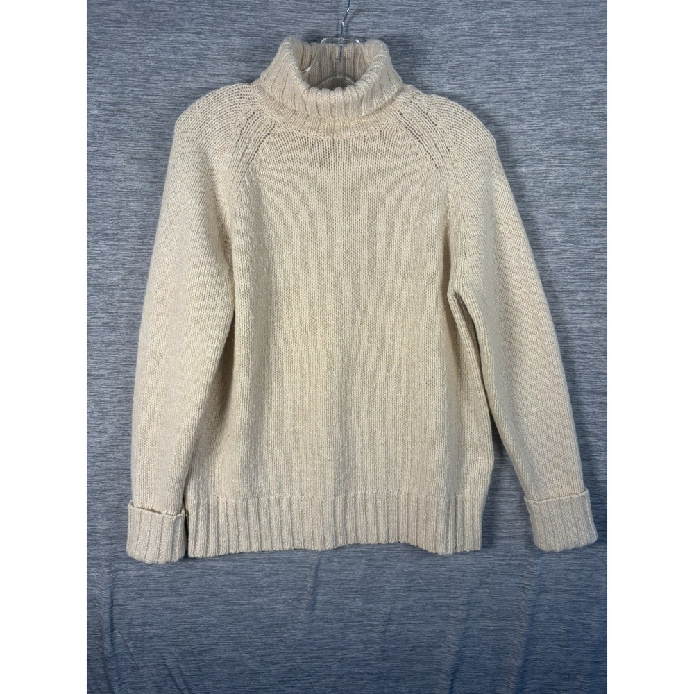 Express Merino Wool Cable Knit Turtleneck Sweater Cream Ibory Cozy Medium